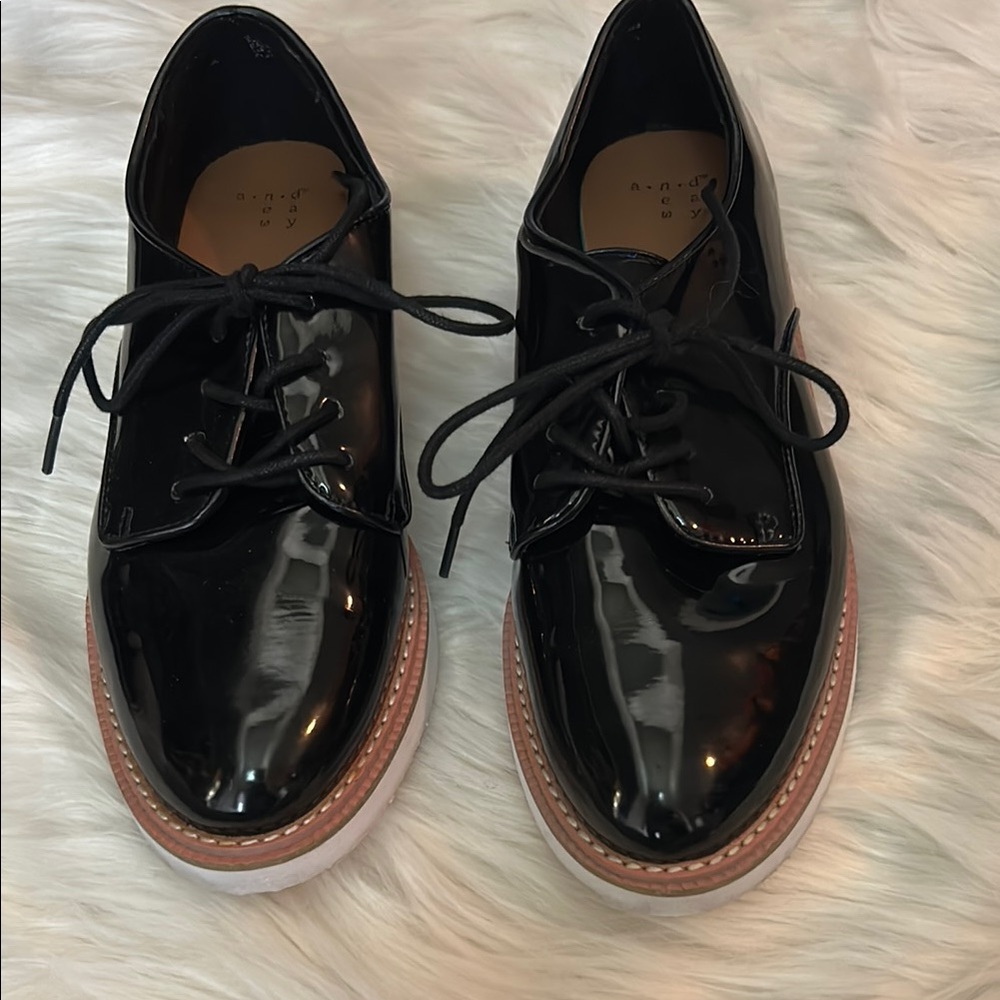 a new day Black Patent Lace-Up Platform Loafers